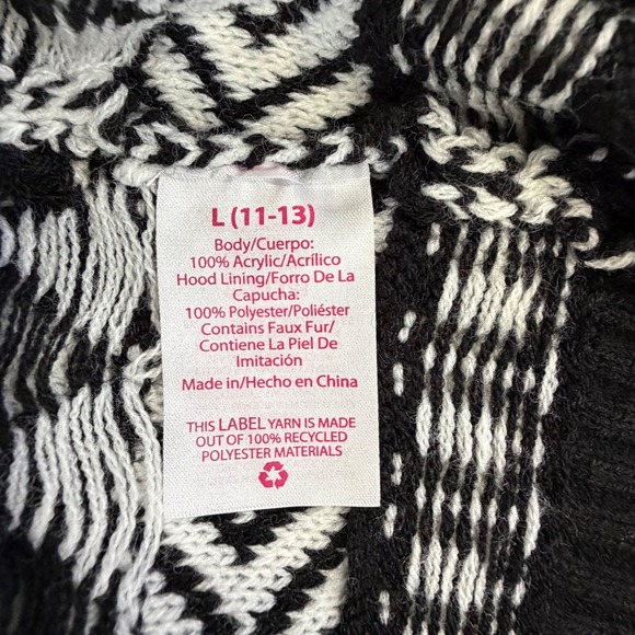 NO BOUNDARIES Womens Black White Sherpa Lined Hooded Cardigan Sweater Lg - Picture 3 of 7